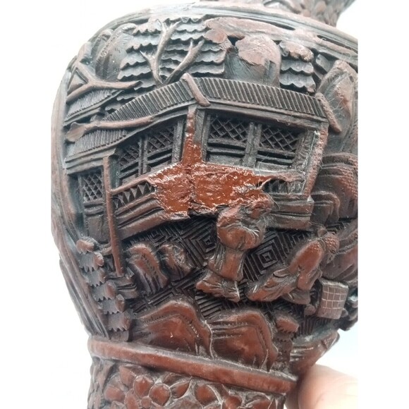 Chinese Cinnabar Vase Carved Super Rare Piece Antique 8 1/2" Tall - Picture 13 of 16